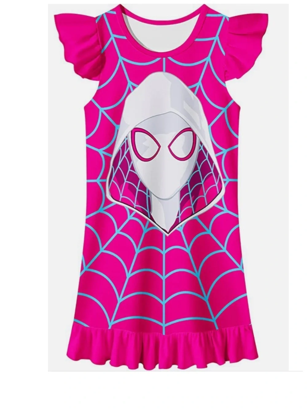 Girls' Hot Pink Spider-Web Nightgown with Hooded Hero Graphic